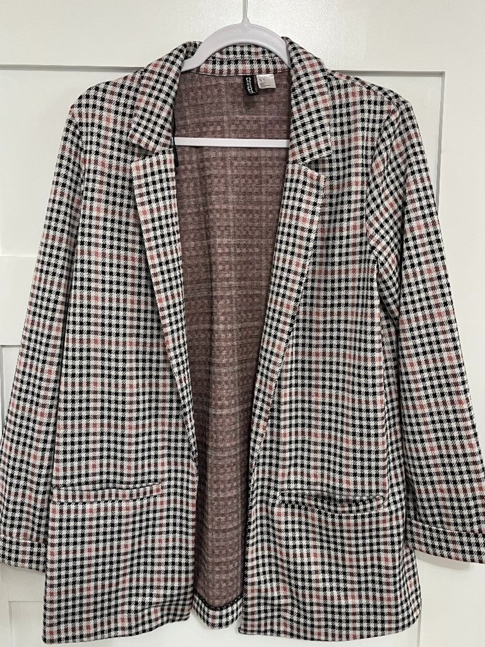 H&M Black, White & Pink Open-Front Blazer Coat